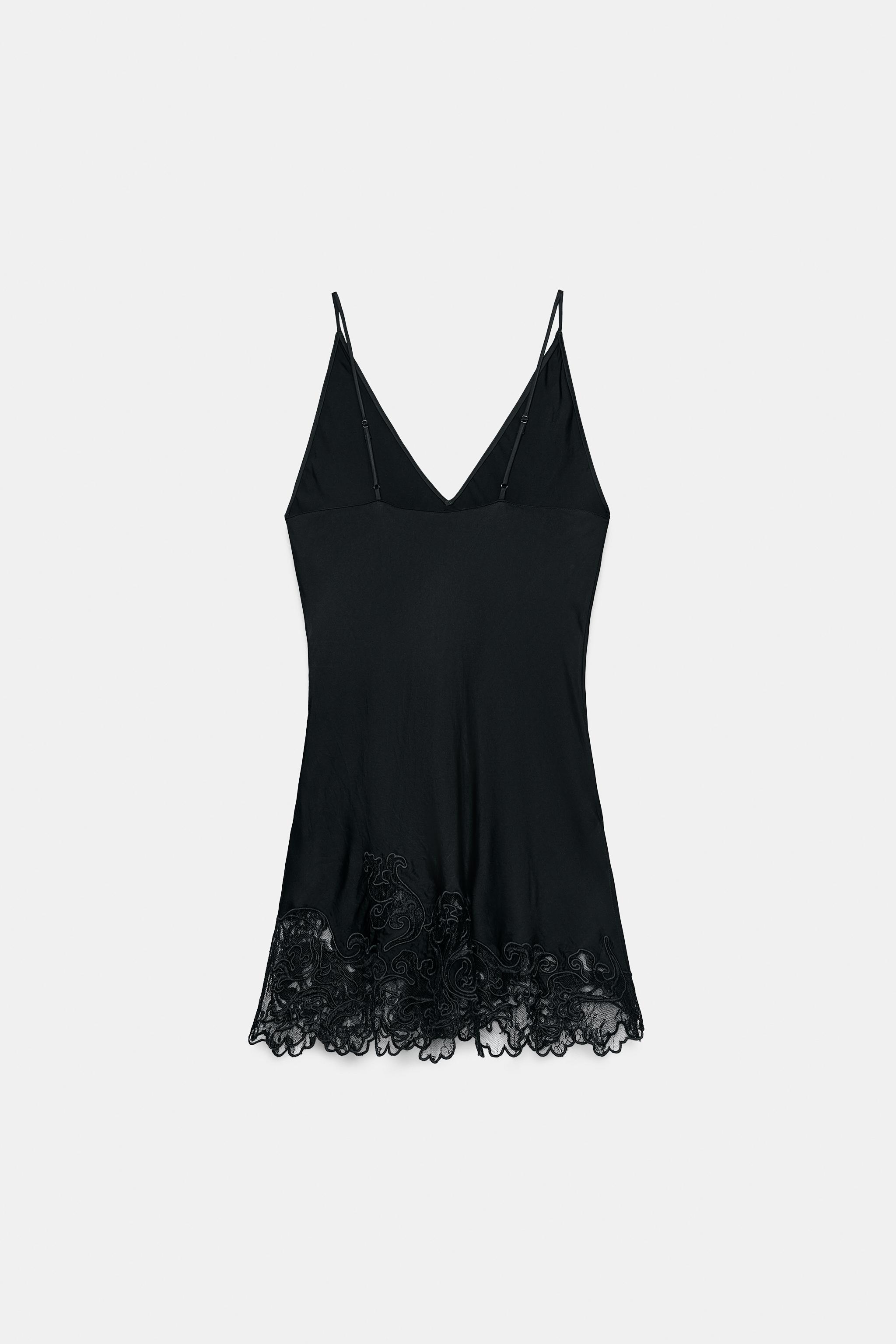 ZW COLLECTION EMBROIDERED SATIN EFFECT TOP - Black | ZARA United