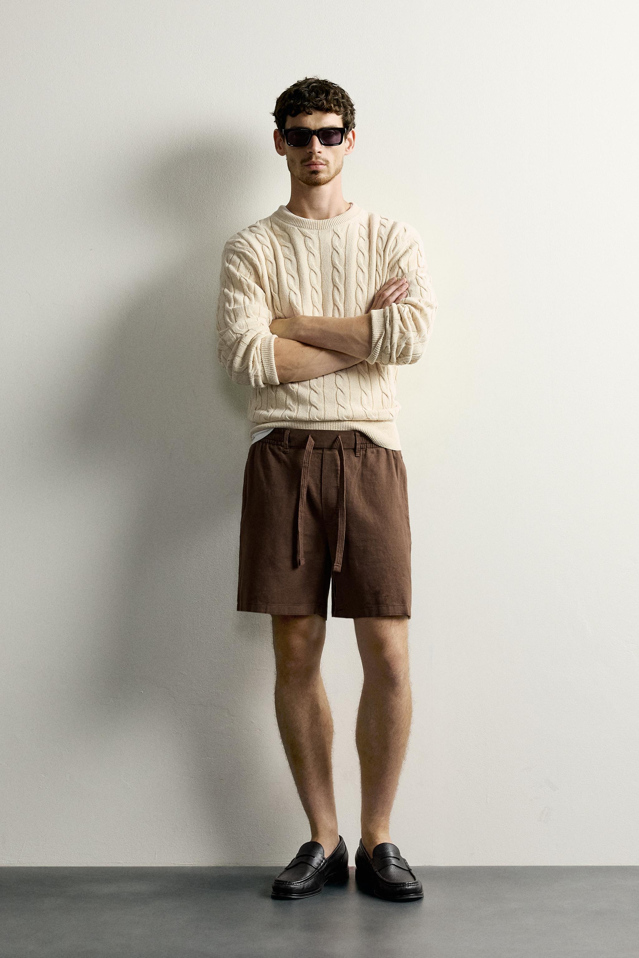 Мужские шорты Zara COTTON-LINEN RELAXED FIT SHORTS