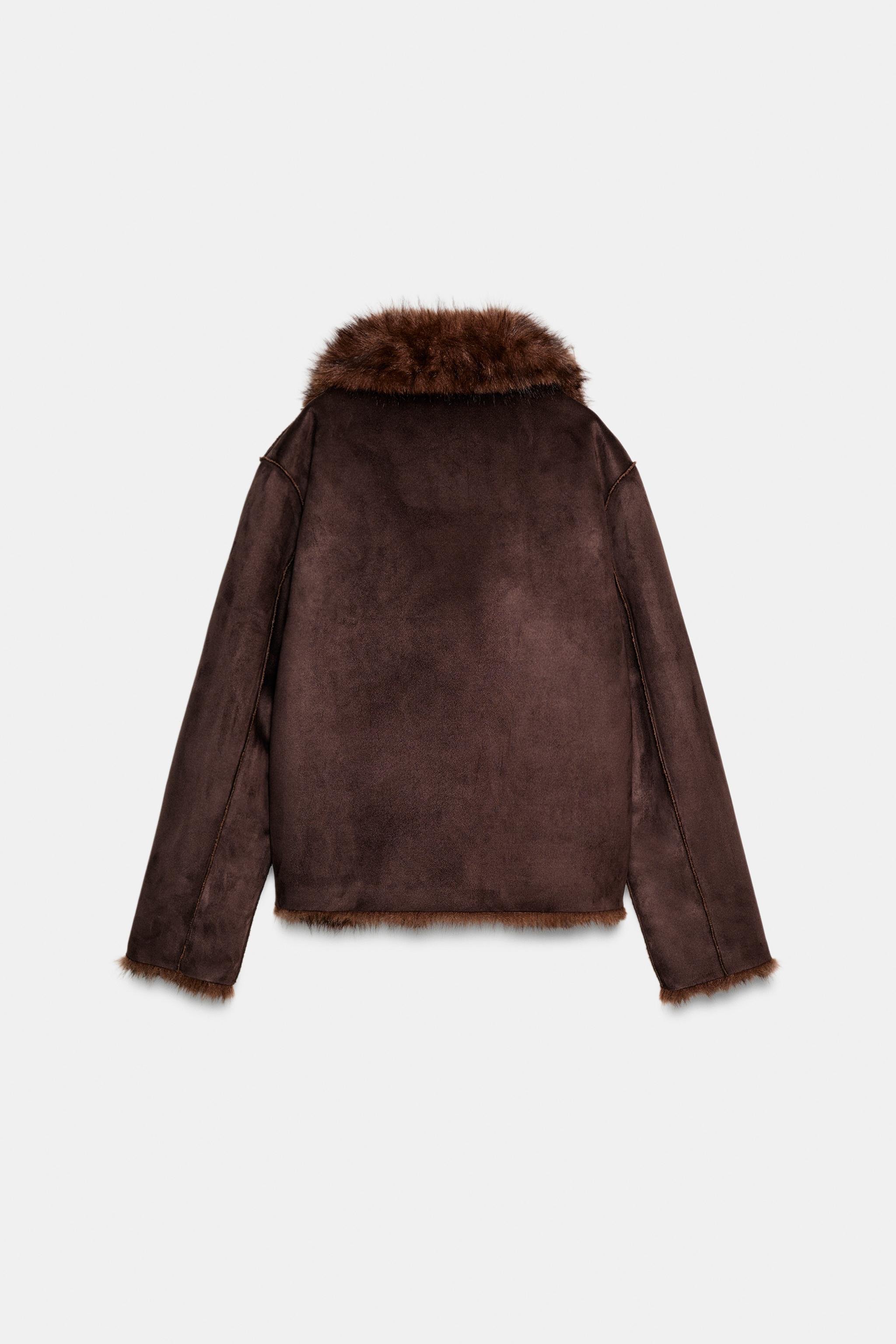 ZARA フェイクファージャケット ブラウン ダブルフェイス フェイクファージャケット - ダークブラウン