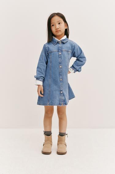 HEART BUTTON DENIM DRESS - Mid-blue by Zara
