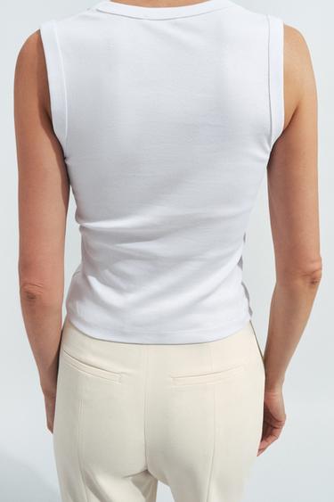 Zara COTTON V-NECK T-SHIRT - White