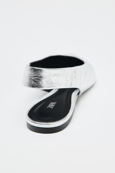 METALLIC LEATHER SLINGBACK BALLET FLATS - Silver by Zara - Image 5