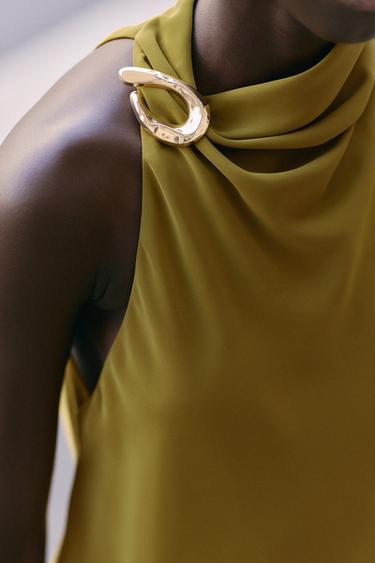 HALTER TOP WITH HARDWARE - Olive green by Zara - Image 3