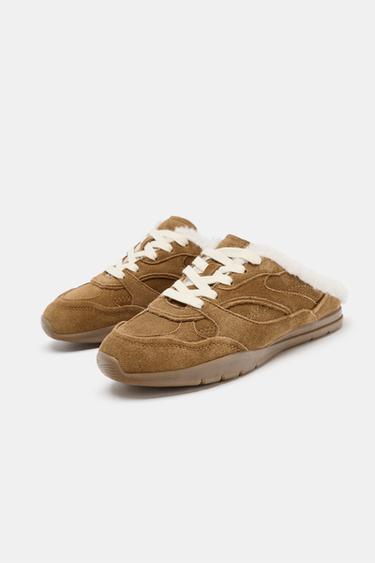 SLINGBACK TRAINERS WITH FAUX FUR - Brown by Zara - Image 2