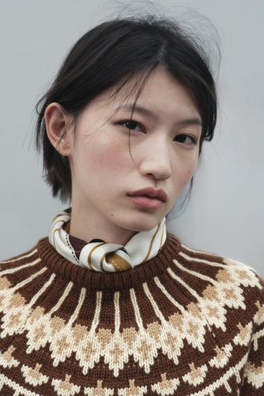 Zara 條紋印花圍巾 - 裸色