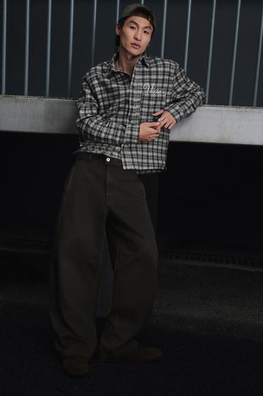 WASHED WIDE-LEG TROUSERS - Khaki marl by Zara