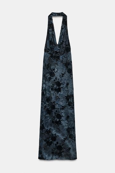 ROBE HALTER FLOQUÉE - Bleu de Zara - Image 4