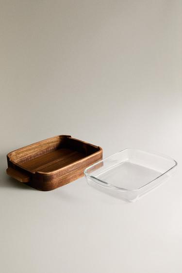 PLAT FOUR BOROSILICATE ET BOIS - Marron de Zara - Image 3