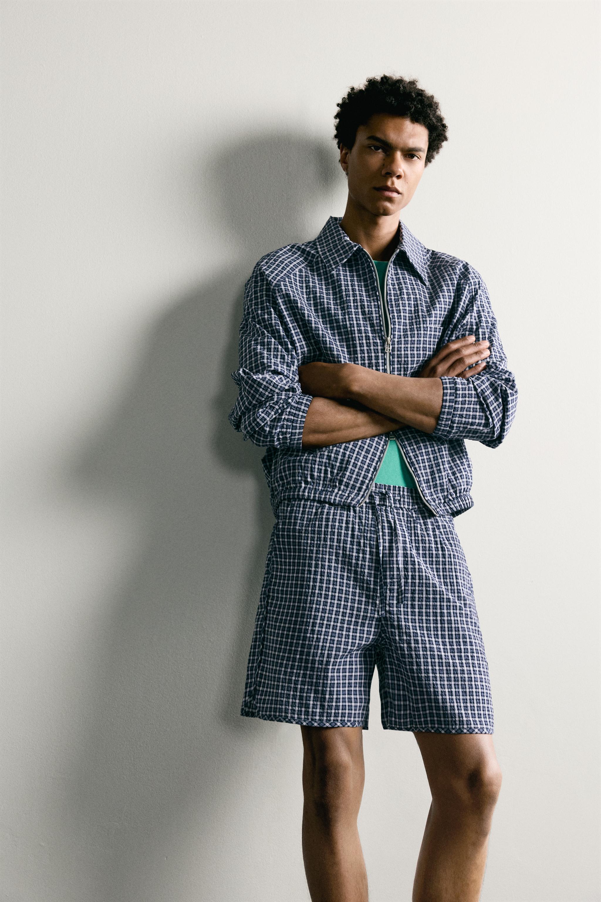 Мужские шорты Zara TEXTURED CHECK SHORTS — фото 6
