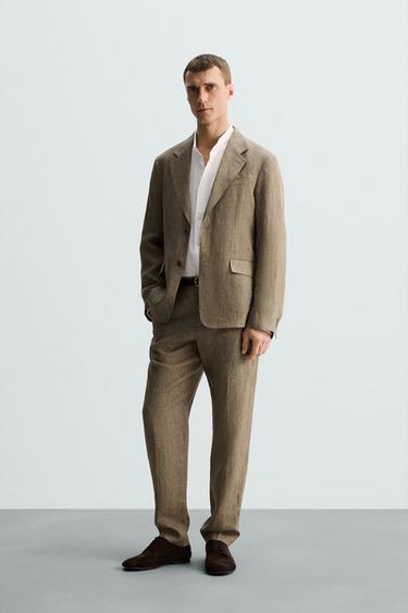 LIMITED EDITION 100% LINEN SUIT TROUSERS - camel by Zara - Image 0
