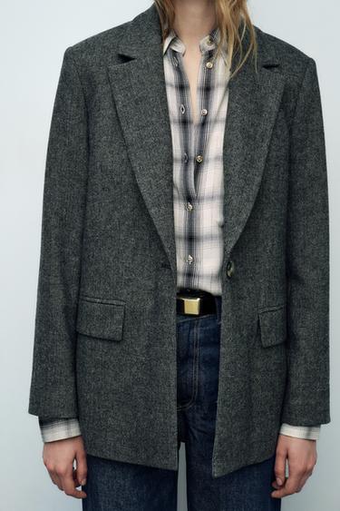 BLAZER RECTA ESPIGA CON LANA - Gris / Tostado de Zara