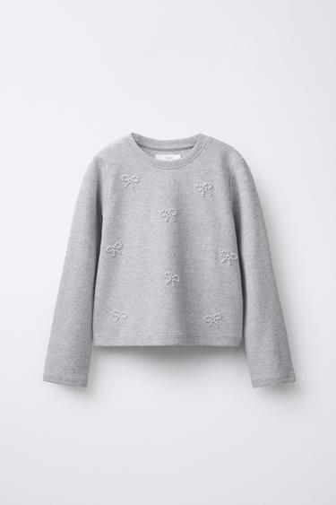 SOFT TOUCH FAUX PEARL BOW T-SHIRT - Pearl grey by Zara