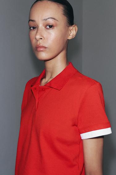 CONTRAST POLO TOP - Red by Zara - Image 1
