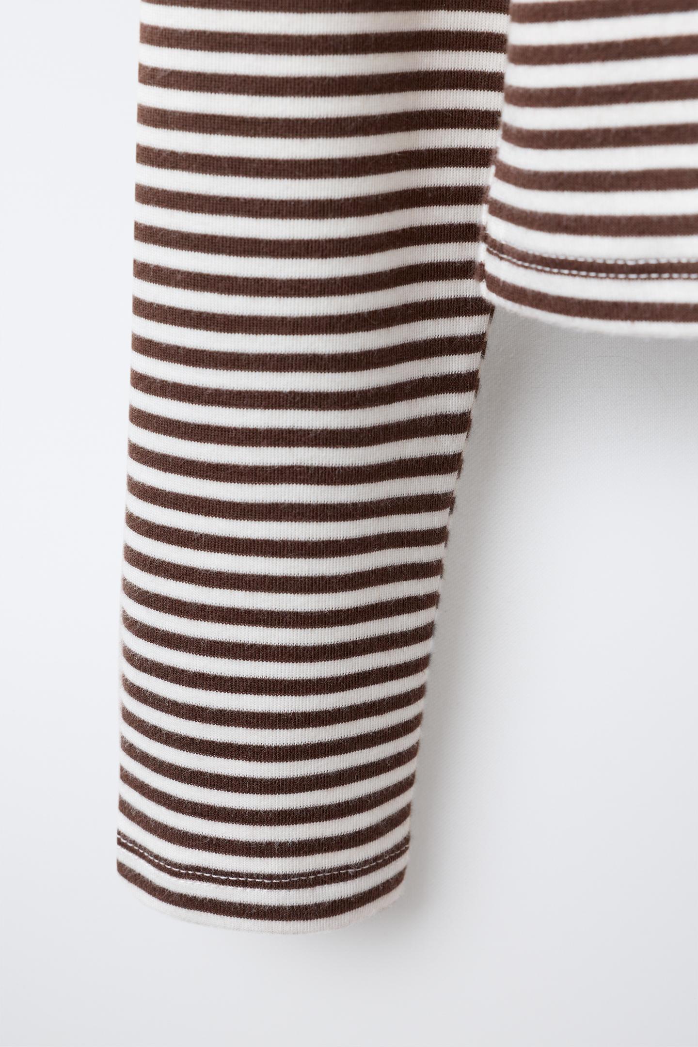 Детская футболка Zara 0FR. Paris X ZARA Striped Modal, цвет: Коричневый — фото 5