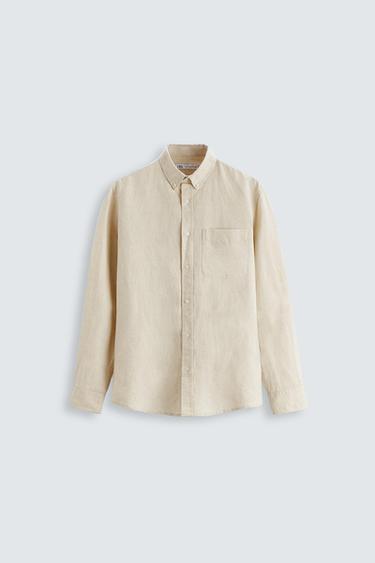 CAMISA LINO - ALGODÓN - Beige claro de Zara