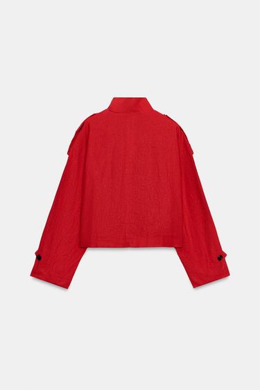 HIGH NECK LINEN BLEND JACKET - Red by Zara - Image 8
