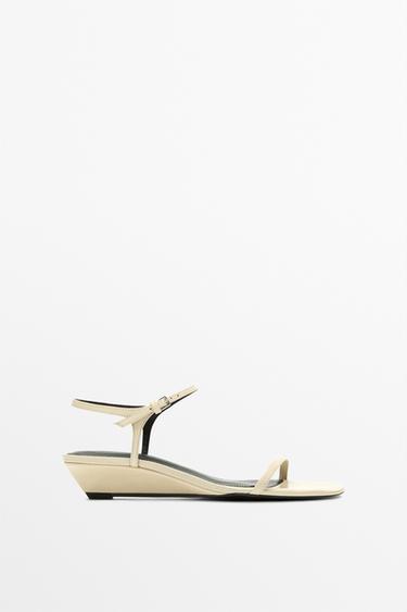 Zara Strappy leather mid-wedge sandals - Cream White