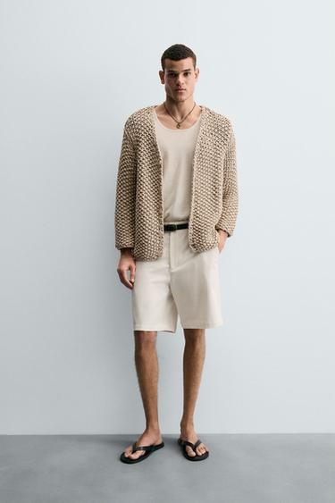 CARDIGAN ESTRUTURA ALGODÃO - Bege-claro da Zara - Imagem 0