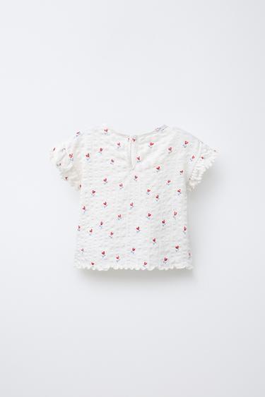 T-SHIRT TEXTURÉ IMPRIMÉ FLEURS - Blanc cassé de Zara - Image 1