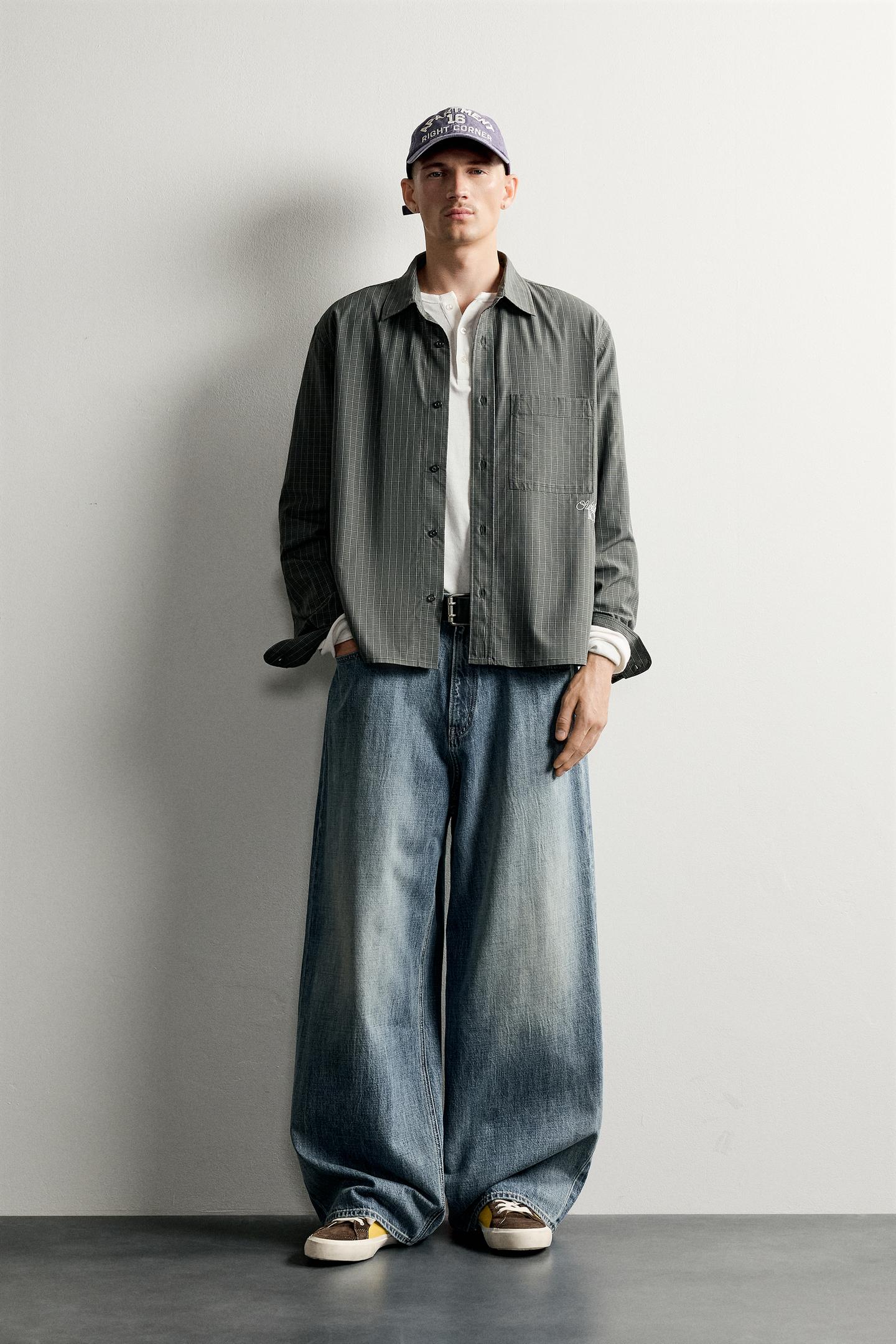 Мужская рубашка Zara Boxy Fit Plaid, цвет: Зелёный — фото 1