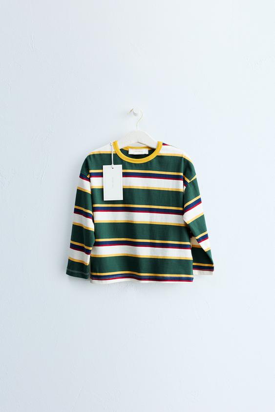 Zaras ZARA TIMELESS – RANDIG T-SHIRT - Svart/grön - Bild 0