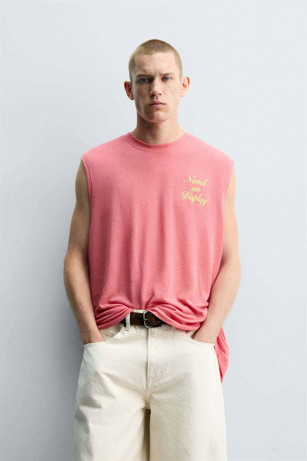 RELAXED FIT GRAPHIC TANK TOP — Neon pink