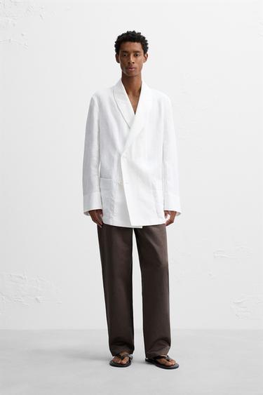 BLAZER RELAXED FIT LINEN - Putih dari Zara