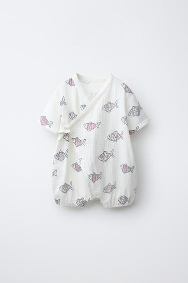 魚柄クロスオーバーショートジャンプスーツホワイト0Zaraの魚柄クロスオーバーショートジャンプスーツ - ホワイト - 画像 0