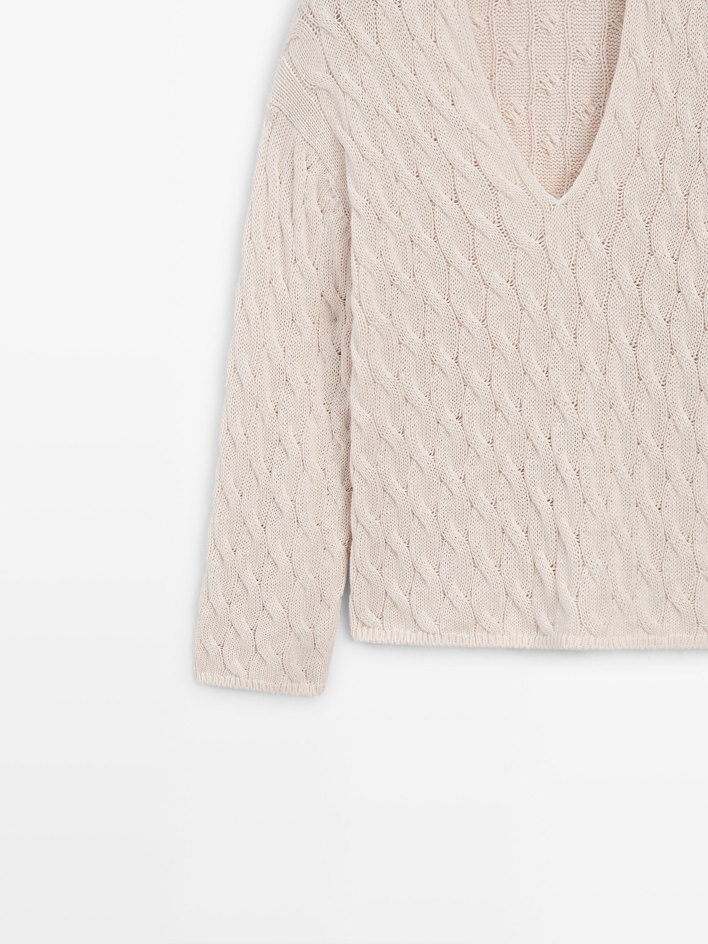 Cotton blend knit sweater with knot details