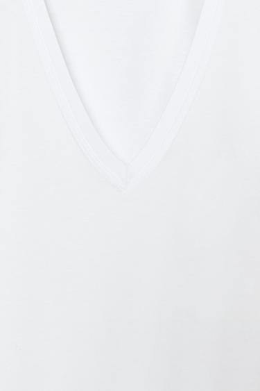 T-SHIRT INTERLOCK COL EN V - Blanc de Zara - Image 5