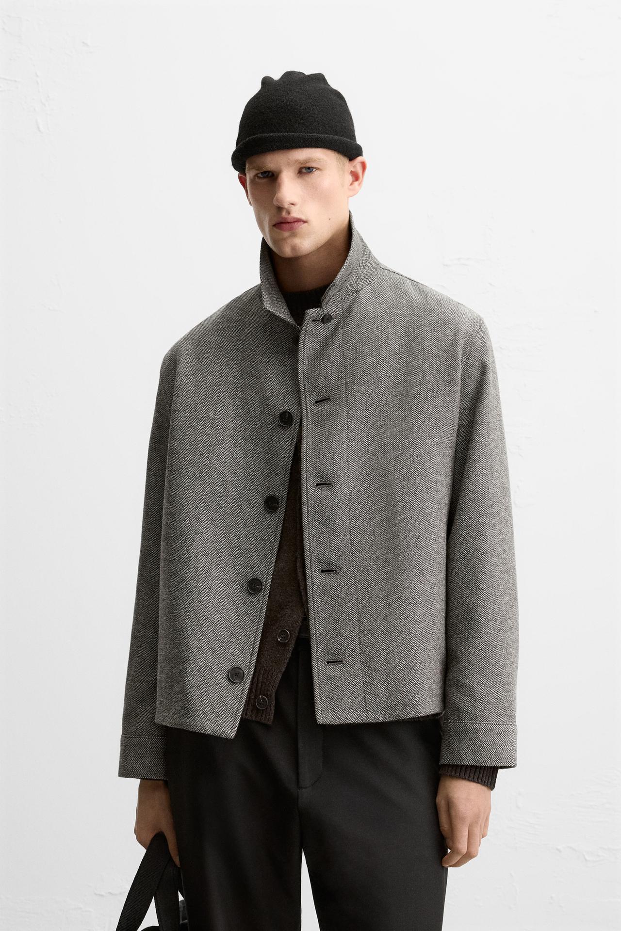 HERRINGBONE OVERSHIRT - Grey by Zara