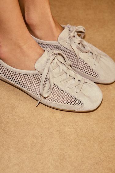 Zara MESH PULL TAB SNEAKERS - Off White