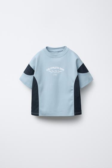 ÁO PHÔNG VẢI NYLON IN CHỮ - Màu xanh dịu từ Zara