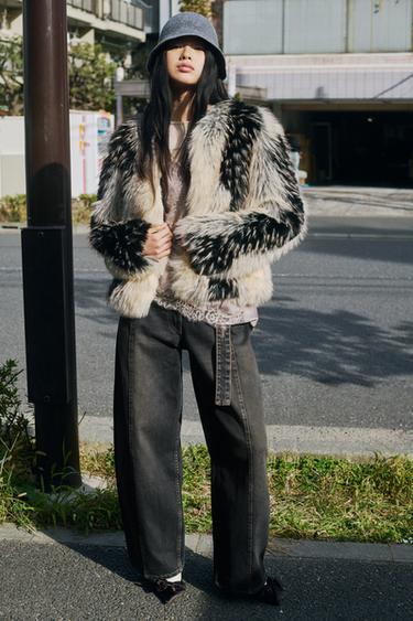 SHORT FAUX FUR COAT ZW COLLECTION - Multicoloured by Zara