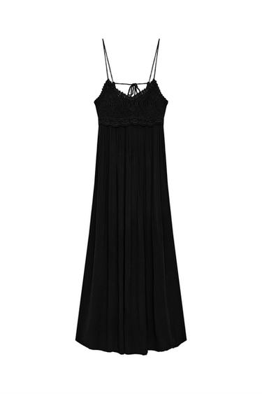 VESTITO LUNGO COMBINATO MAGLIA UNCINETTO - Nero di Zara