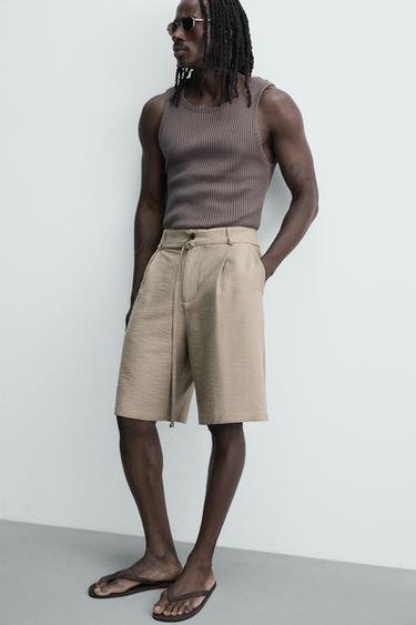 BERMUDA RELAXED FIT À PLIS ET CEINTURE - Marron clair de Zara - Image 5