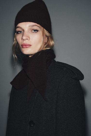 Zara WOOL AND CASHMERE RIBBED BEANIE - Brown - Image 0