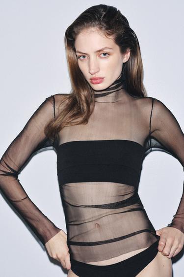 TOP 100% SOIE - Noir de Zara