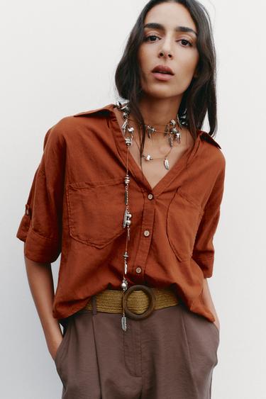 CAMICIA CROPPED IN LINO - Terracotta di Zara