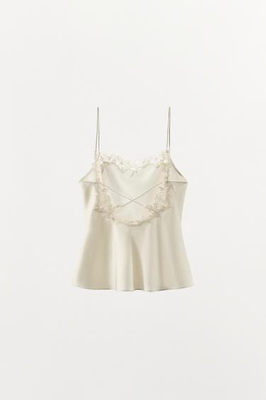 TOP SATINÉ DENTELLE STYLE LINGERIE - Écru de Zara - Image 5