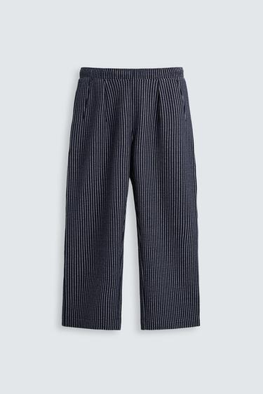 Zara RELAXED FIT SEERSUCKER PANTS - Navy / White