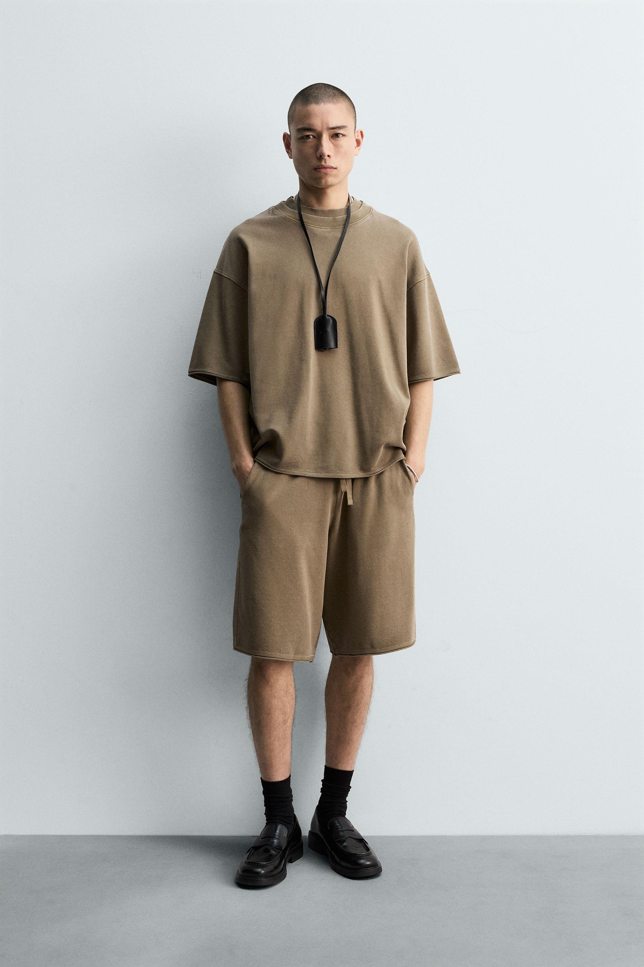 WASHED DOUBLE NECK T-SHIRT - Brown | ZARA New Zealand