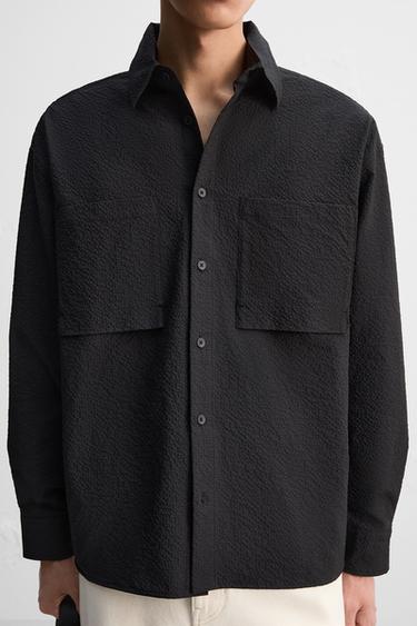 RELAXED FIT SEERSUCKER SHIRT - Black by Zara - Image 4