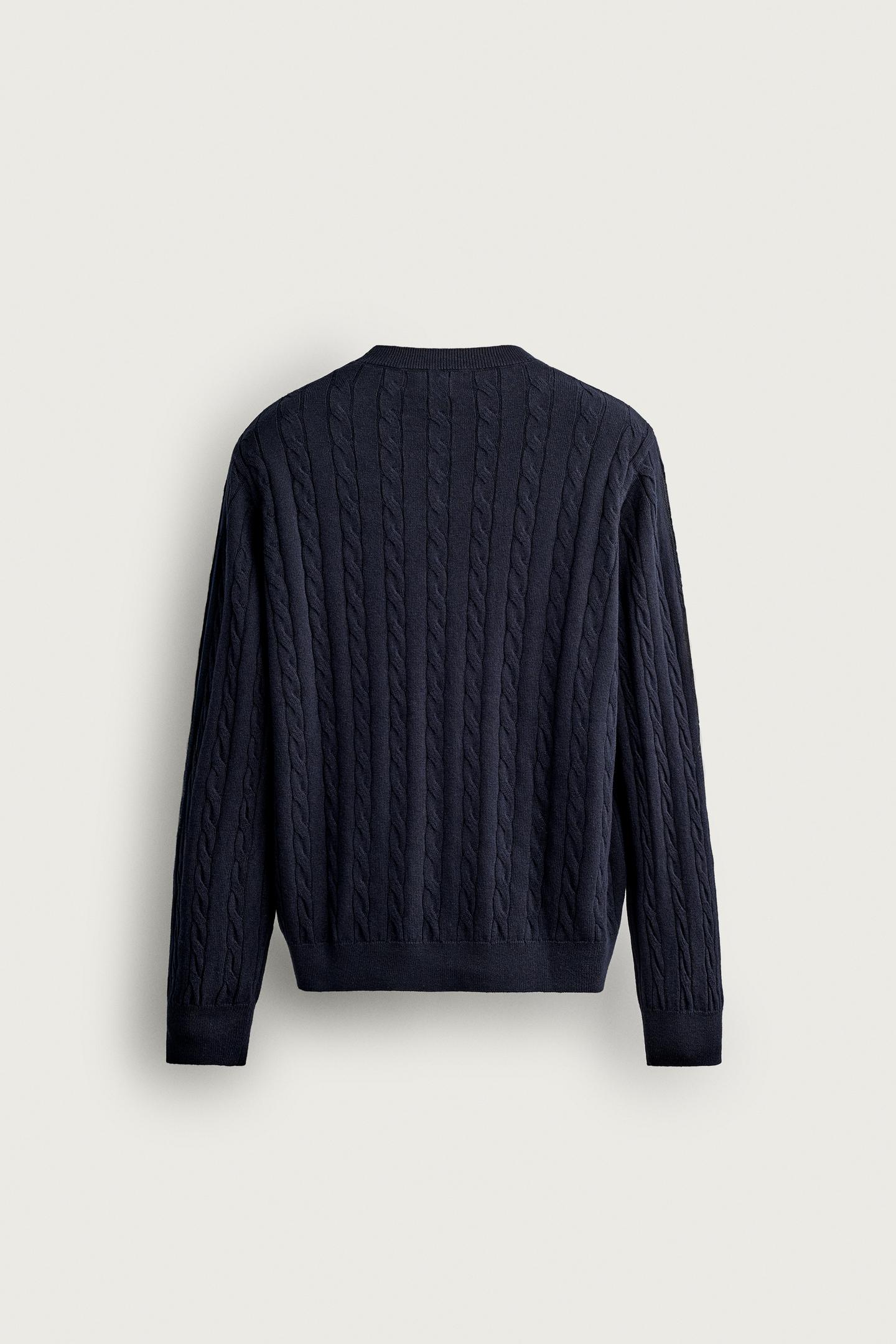 Мужской свитер Zara Cotton-Wool Cable Knit, цвет: Тёмно-синий — фото 7