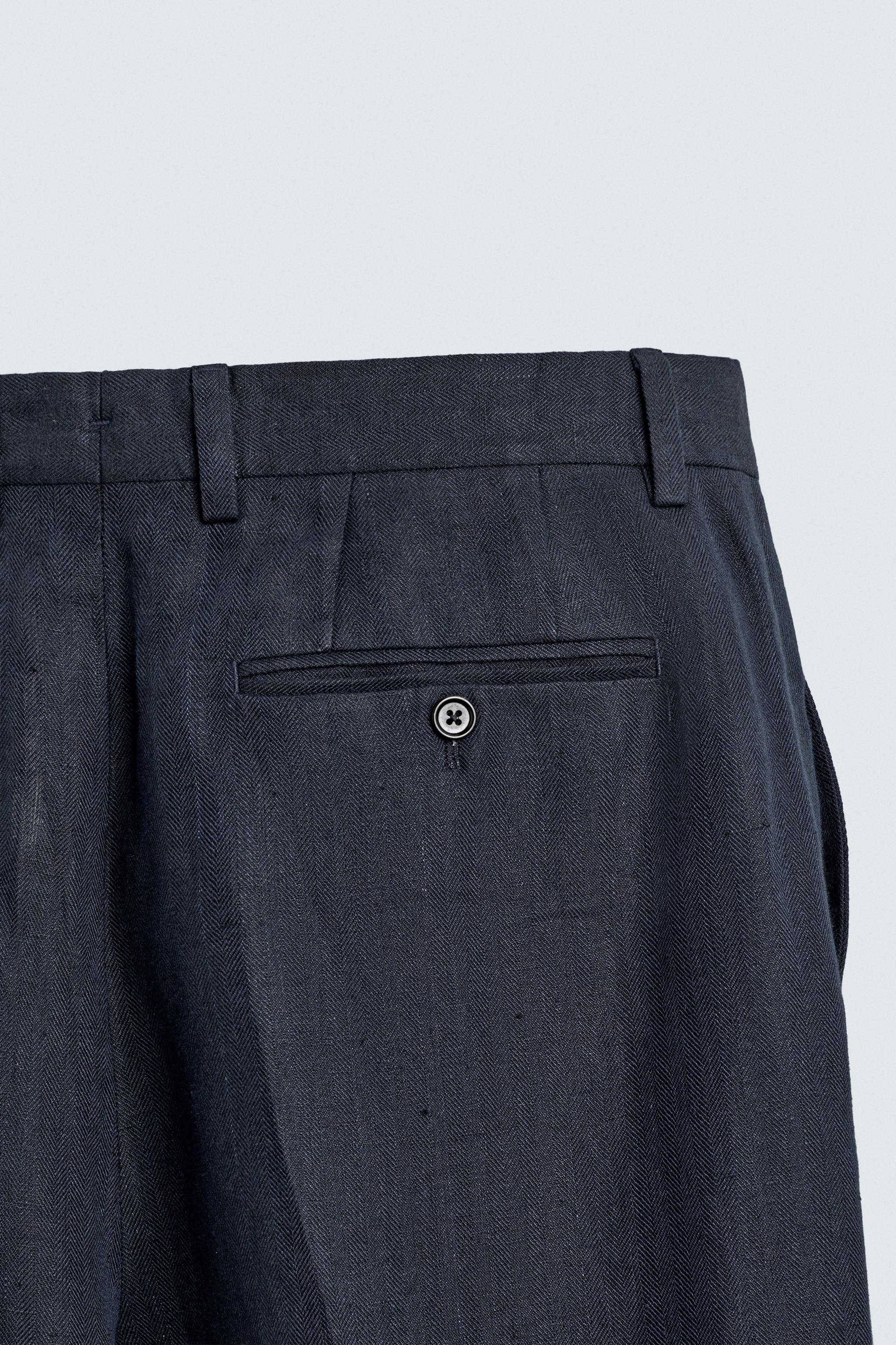 100% LINEN HERRINGBONE SUIT PANTS