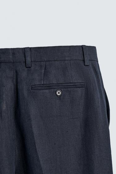 PANTALON DE COSTUME 100% LIN CHEVRON - Indigo de Zara - Image 7