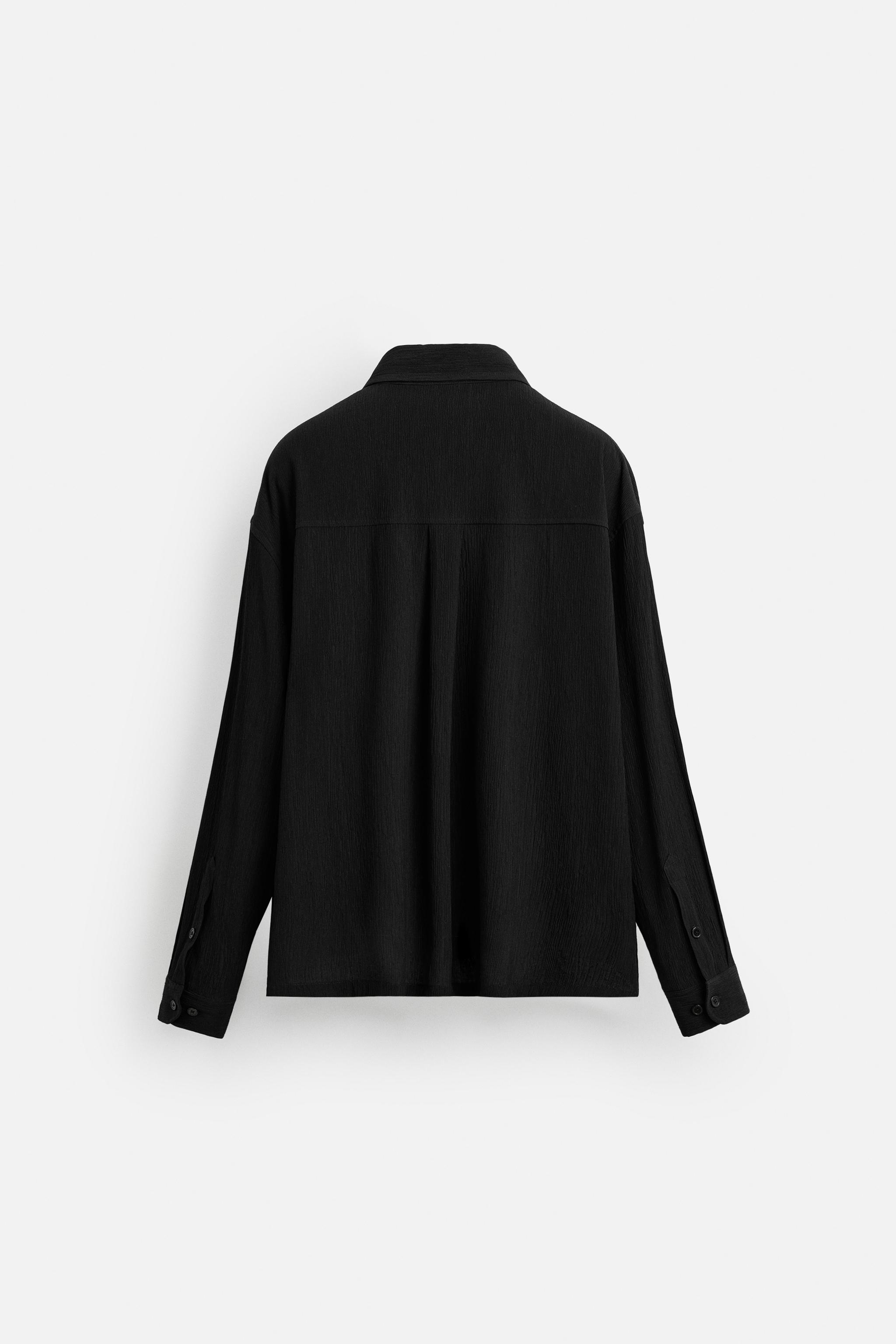 シワ加工風フルイドシャツジャケット - ブラック | ZARA Japan