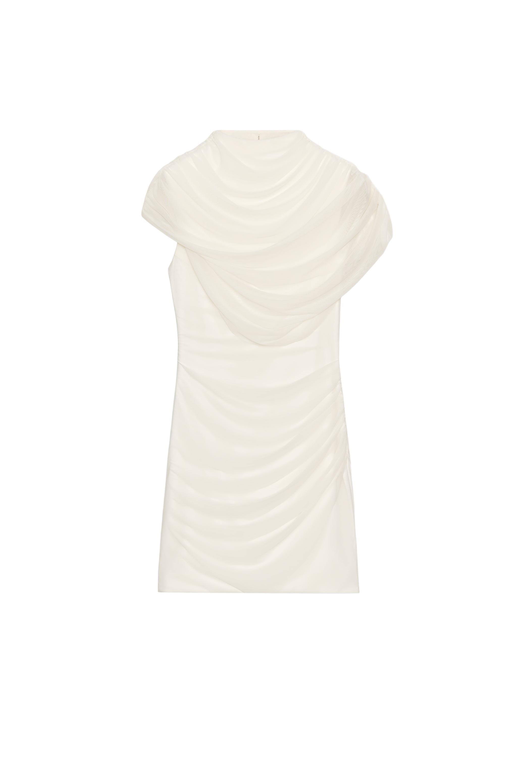 SHORT TULLE CAPE DRESS - Oyster-white | ZARA India SHORT TULLE CAPE DRESS - Oyster-white | ZARA India