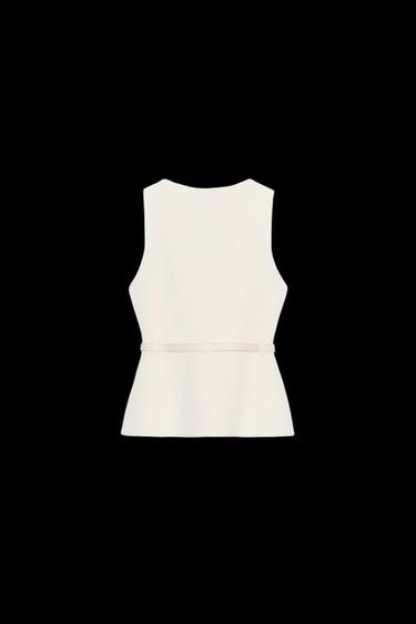 KNITTED TOP WITH BELT - Ecru by Zara