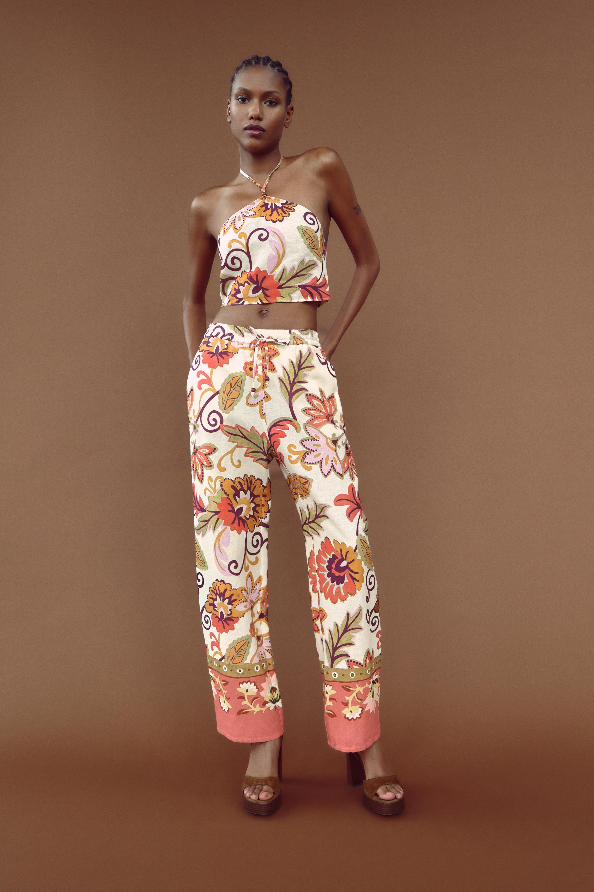 Printed trousers zara on sale